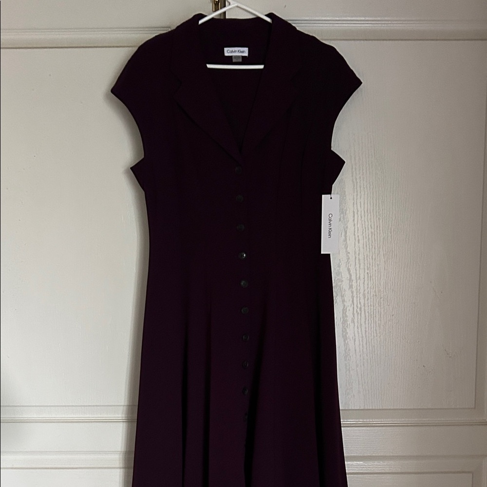 Calvin Klein Dark Plum Button-Front Midi Dress